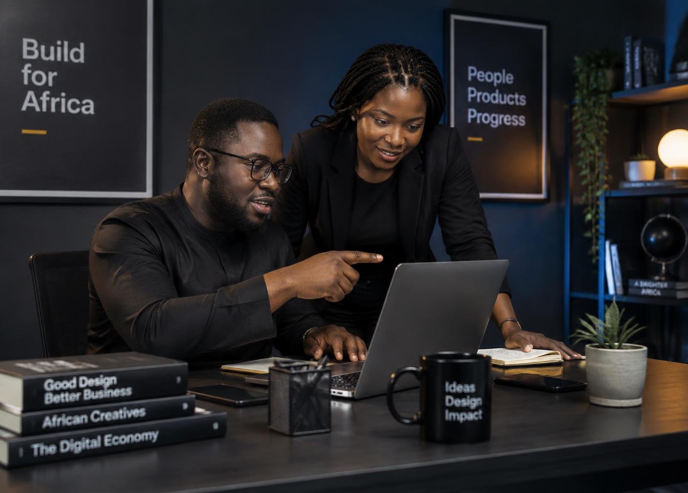 Two Nigerian professionals reviewing a website design together